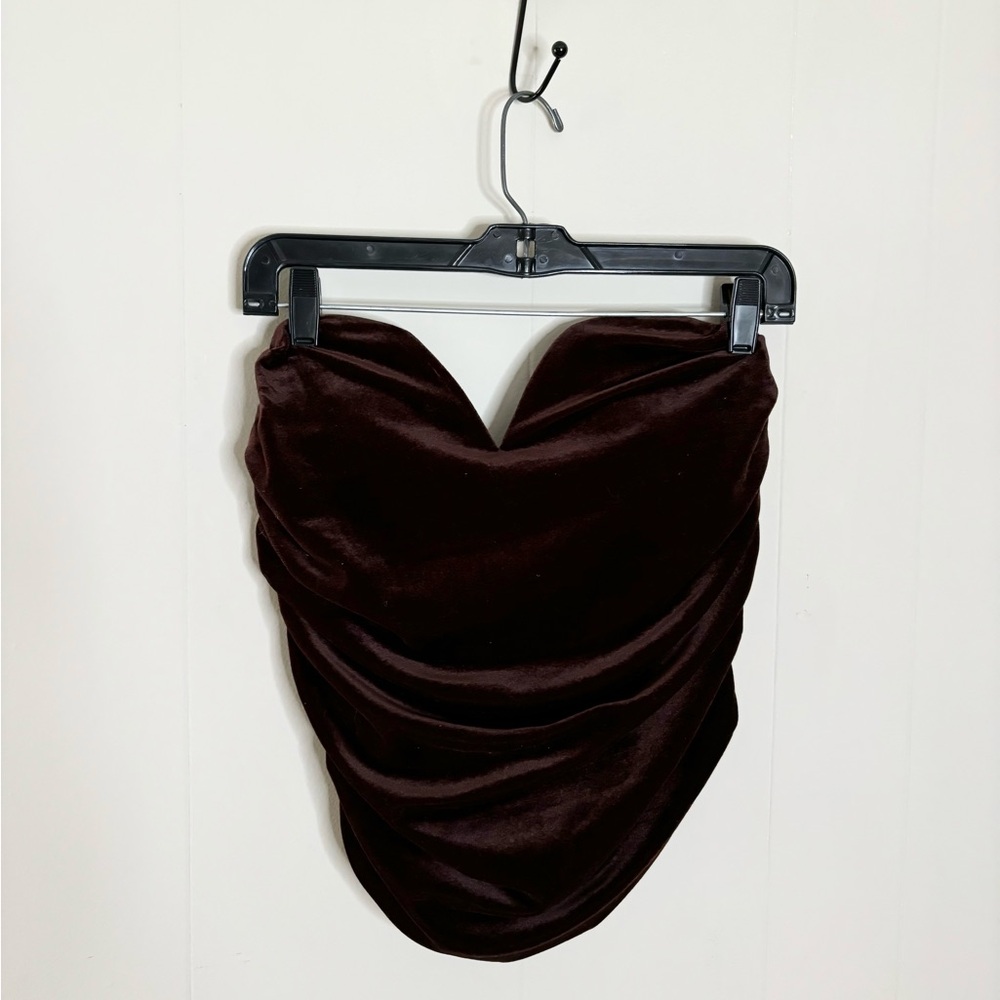 Express velvet corset ruched blouse strapless body contour size M